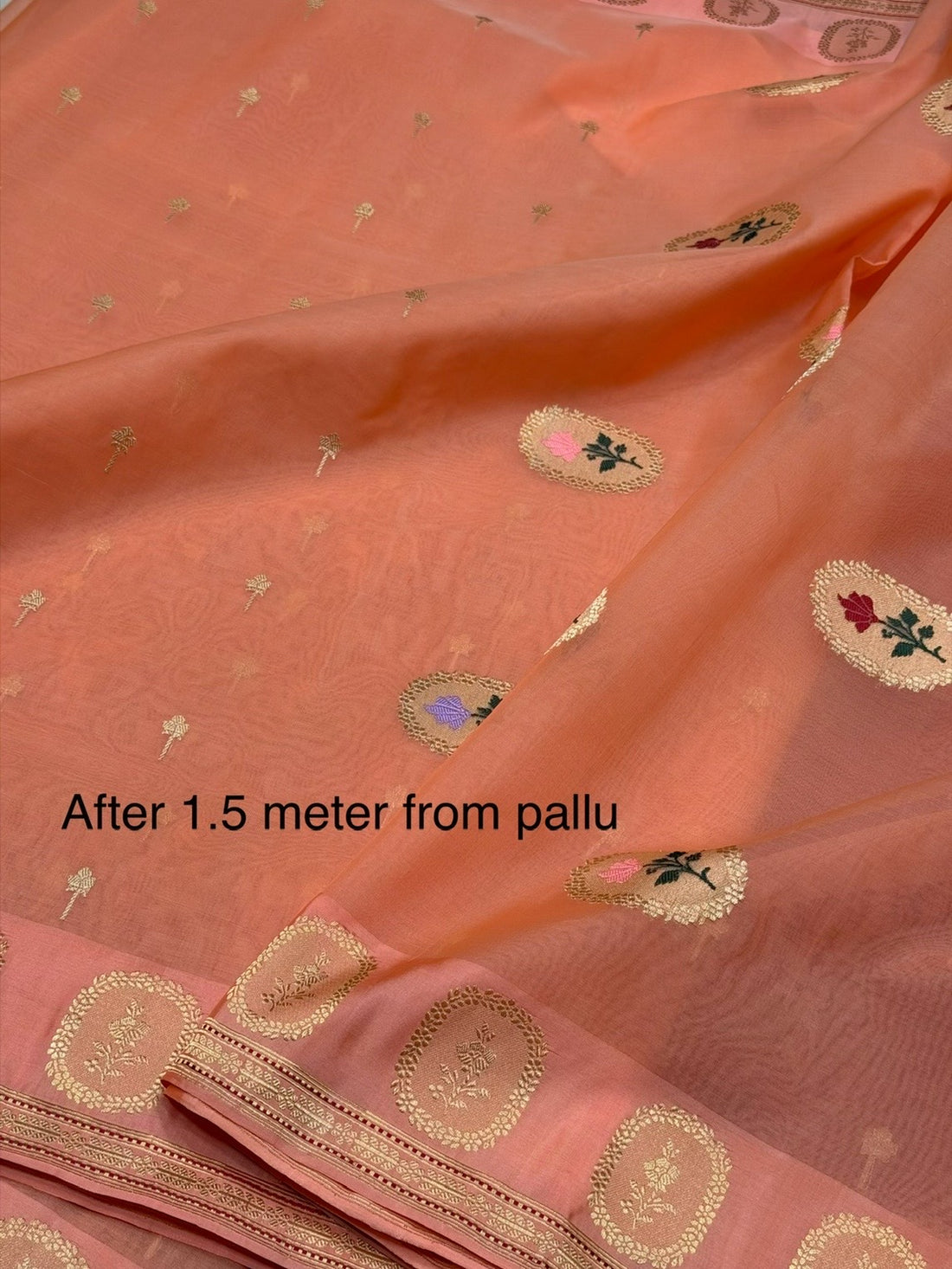 Peach Handwoven Pure Banarasi Organza Silk Saree – Kadwa Weave in Kora Mulberry Silk