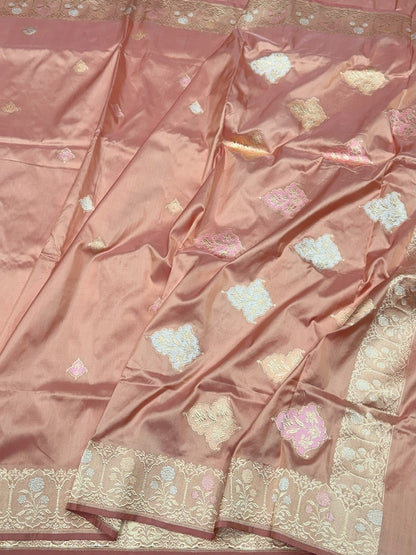 Peach Handwoven Pure Banarasi Silk Saree