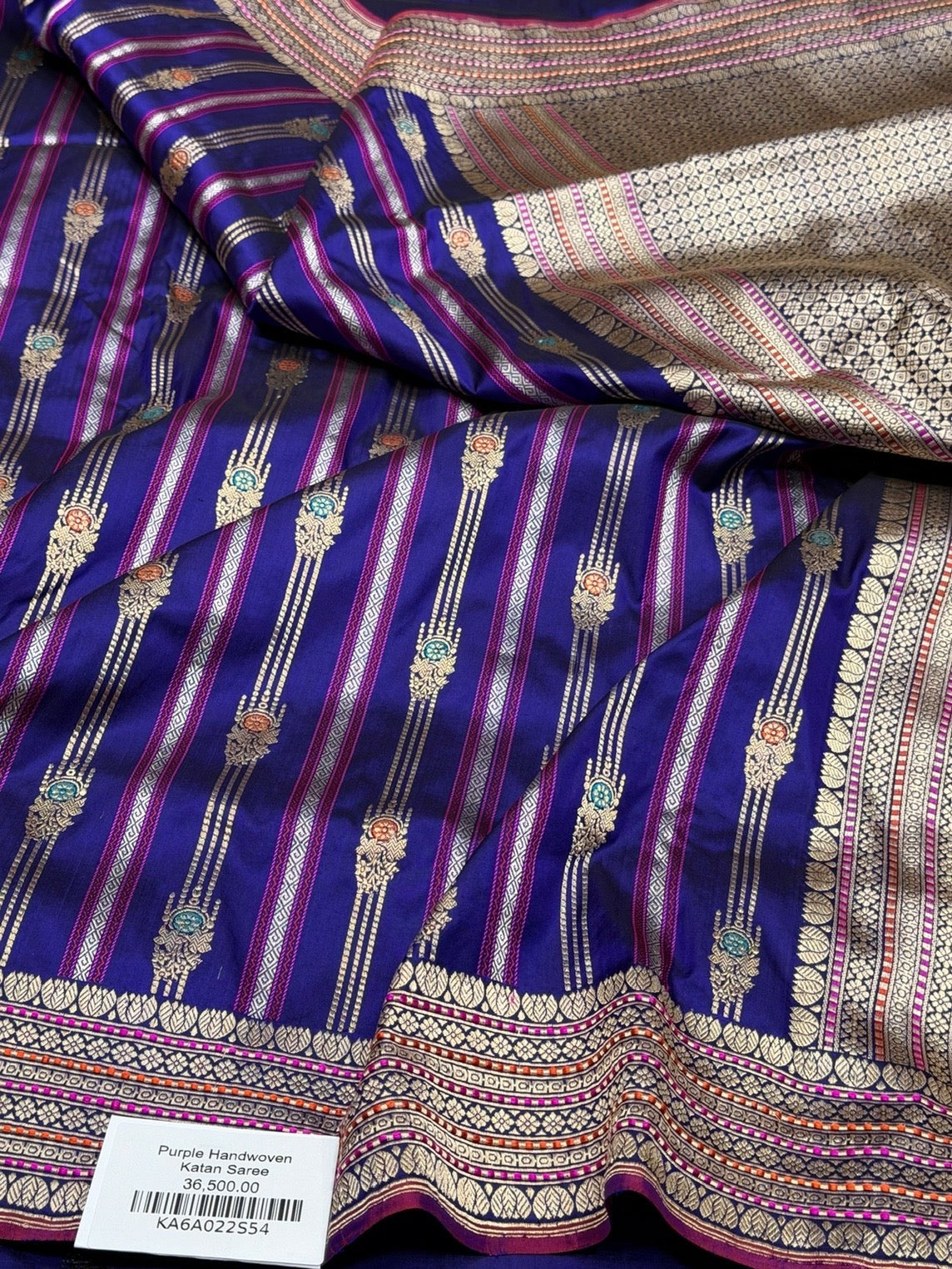 Royal Blue Handwoven Pure Banarasi Silk Saree – Kadwa Weave in 100% Katan Mulberry Silk