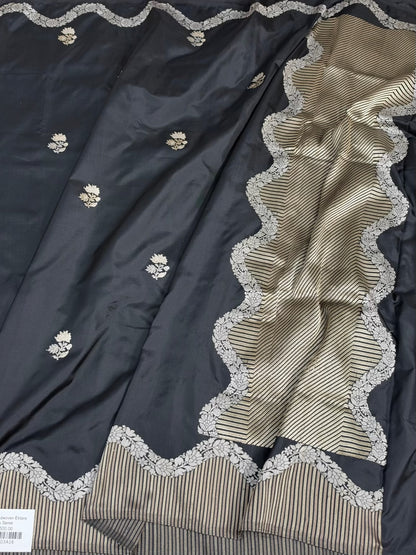 Black Handwoven Pure Banarasi Ektara Silk Saree