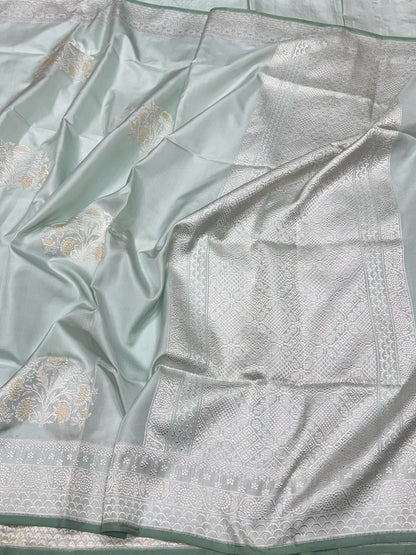 Powder Blue Handwoven Pure Banarasi Ektara Silk Saree