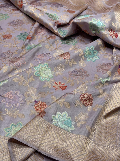 Dusty Lavender Handwoven Pure Banarasi Silk Saree