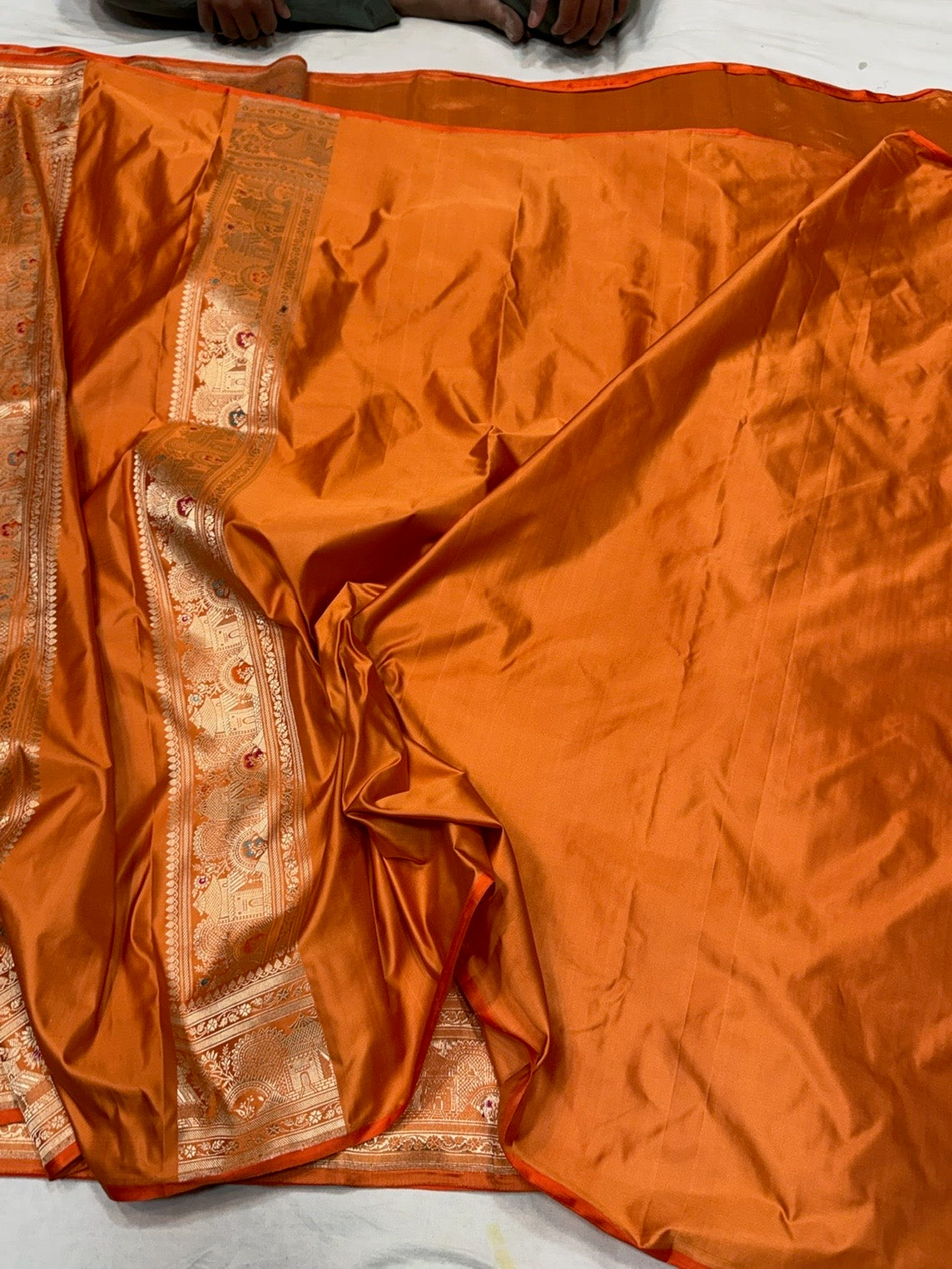 Orange Handwoven Pure Banarasi Satin Silk Saree