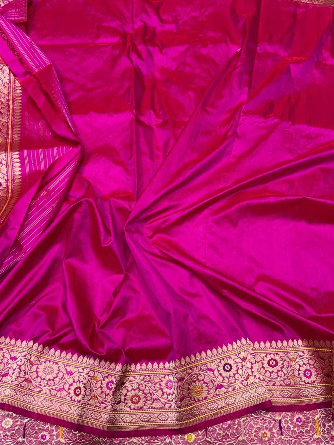 Rani Pink Handwoven Pure Banarasi Silk Saree – Kadwa Weave in 100% Katan Mulberry Silk