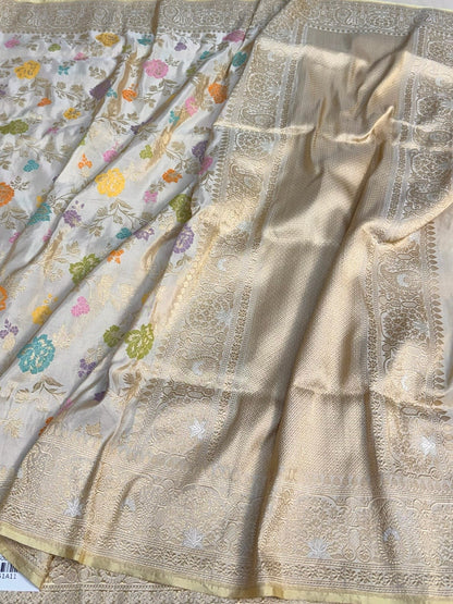 Ivory Handwoven Pure Banarasi Tissue Silk Saree