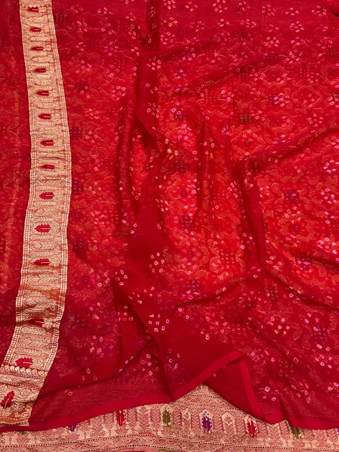 Red Banarasi Pure Bandhej Georgette Saree