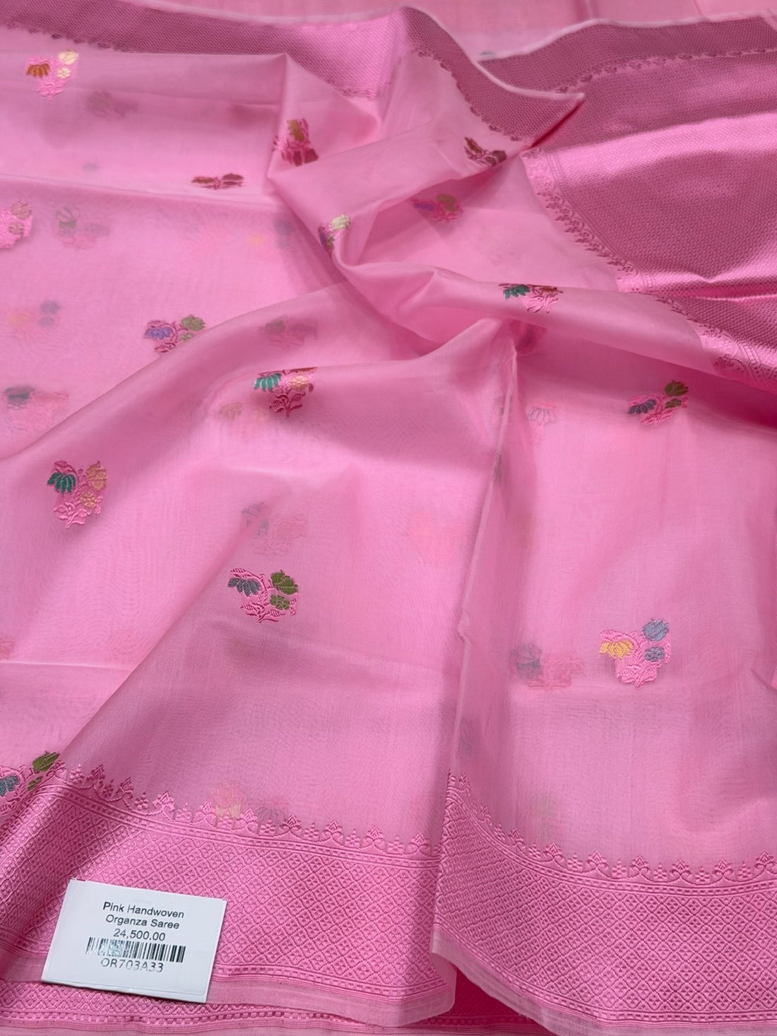 Baby Pink Handwoven Pure Organza Silk Saree