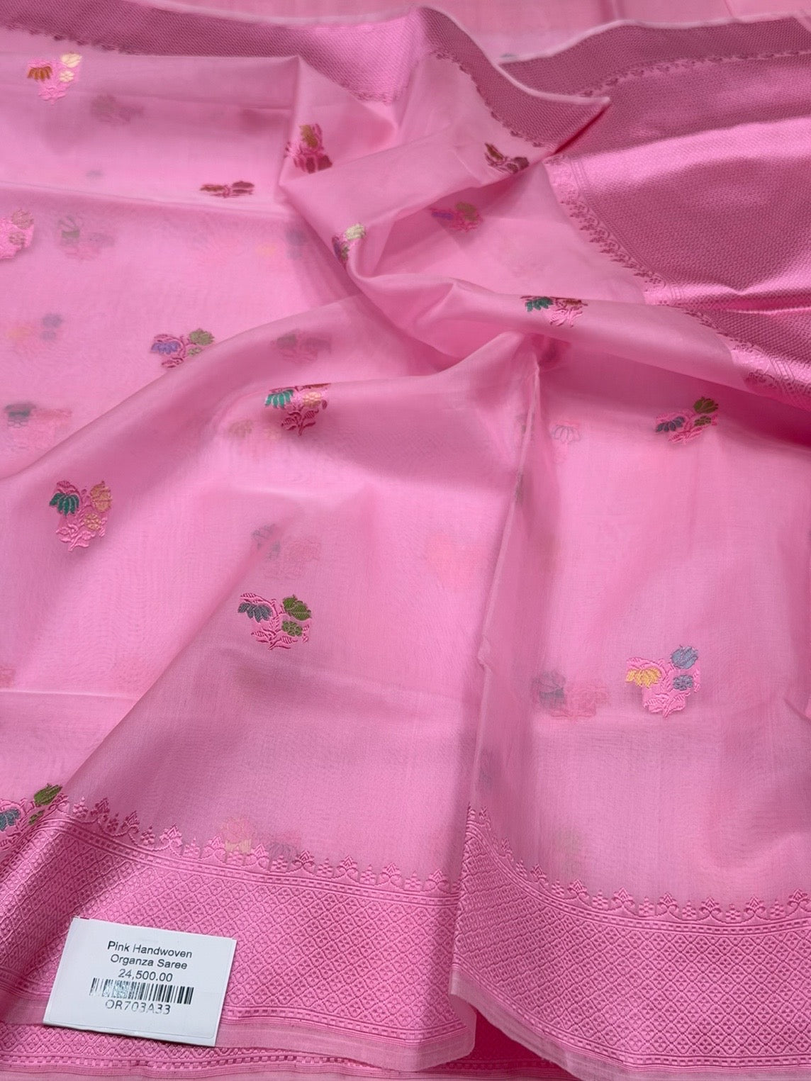 Baby Pink Handwoven Pure Organza Silk Saree