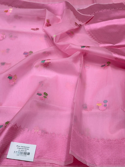Baby Pink Handwoven Pure Organza Silk Saree