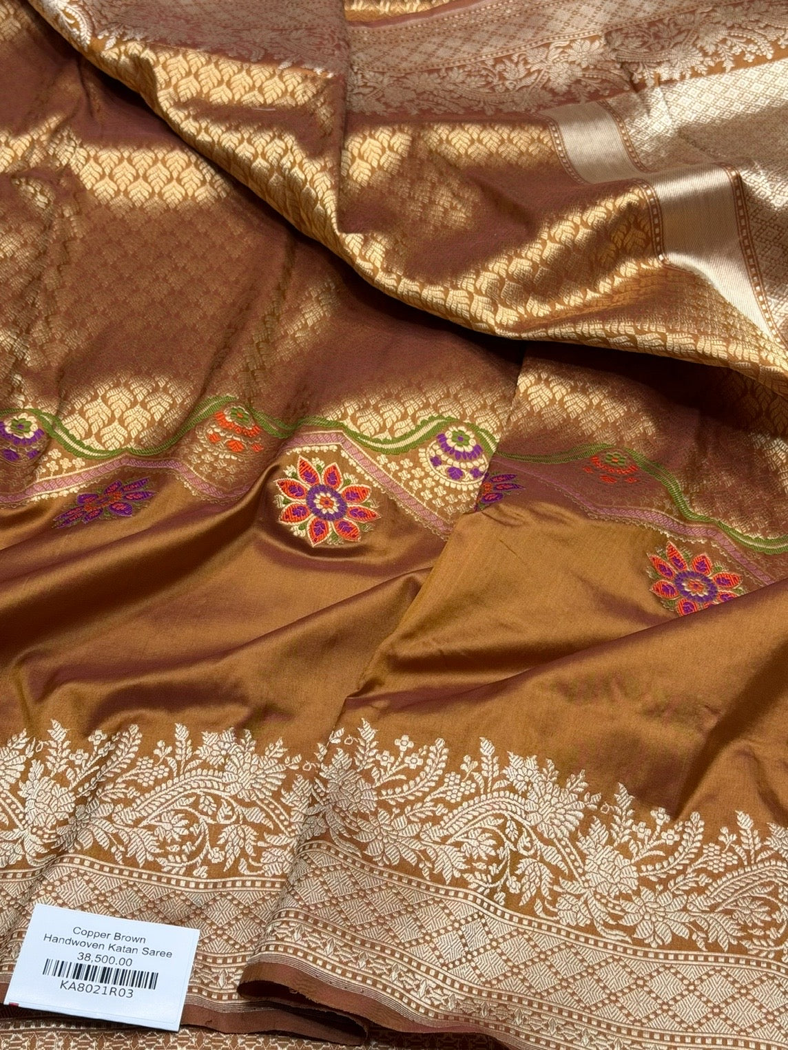 Copper Brown Handwoven Pure Banarasi Silk Saree