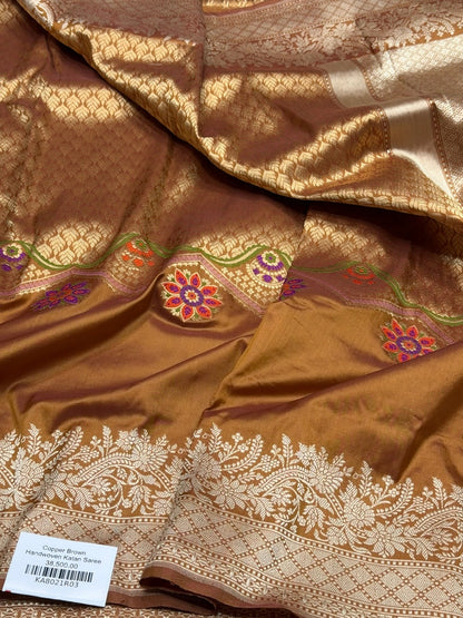 Copper Brown Handwoven Pure Banarasi Silk Saree