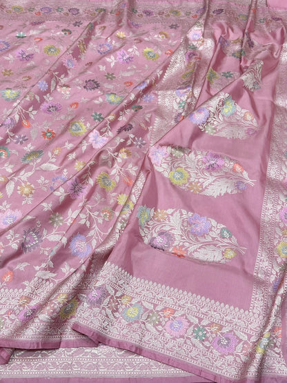 Dusty Mauve Pink Handwoven Pure Banarasi Silk Saree – Luxury Kadwa Handloom Wedding &amp; Festive Saree