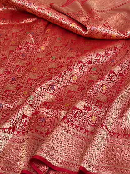 Red Minakari Banarasi Pure Katan Silk Brocade Saree