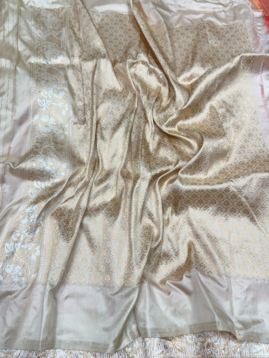 Orange Handwoven Pure Banarasi Ektara Silk Saree