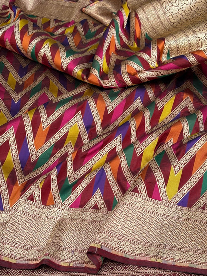 Maroon Rangkaat Banarasi Pure Katan Silk Saree