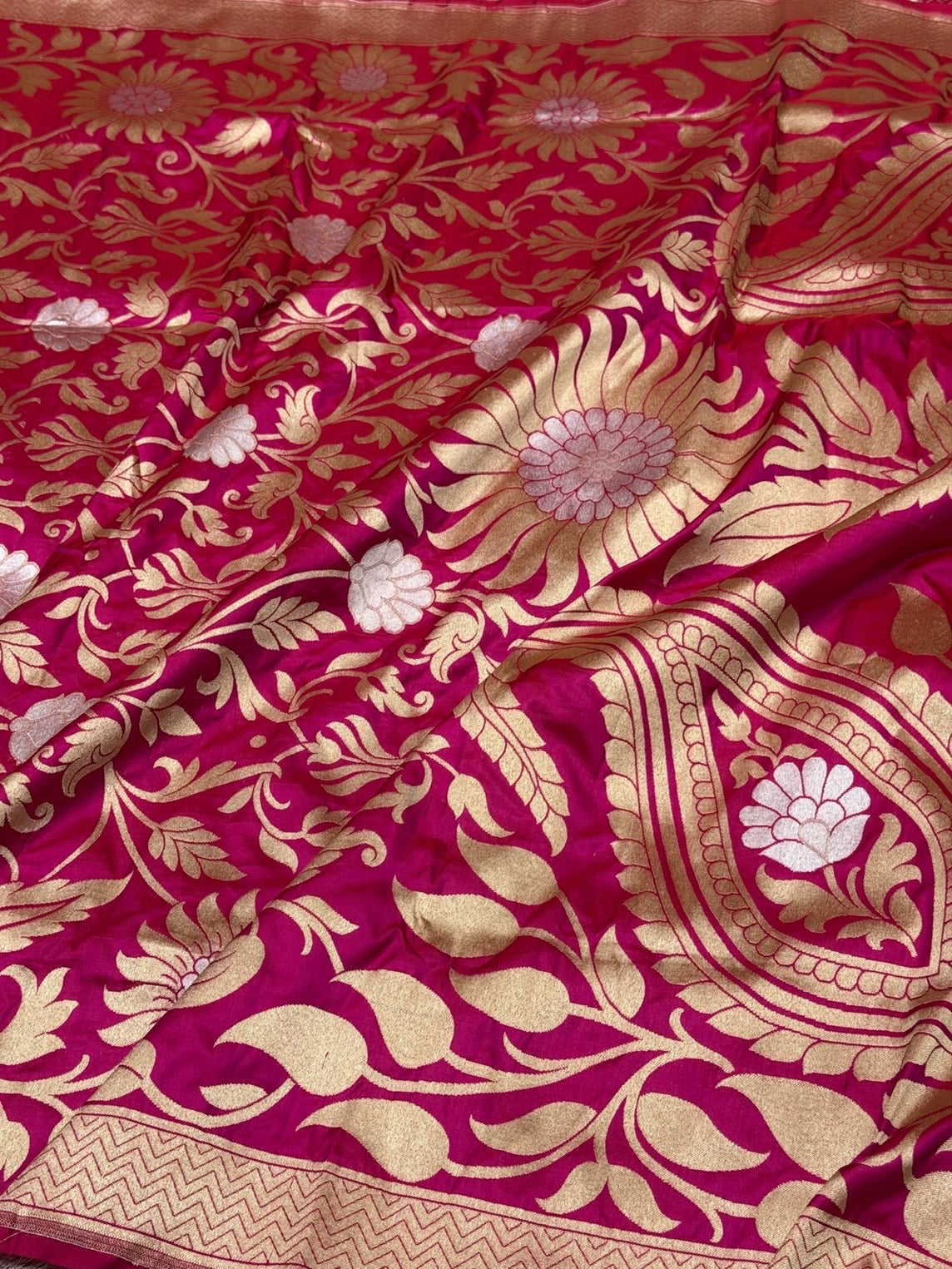 Rani Pink Banarasi Sona Rupa Pure Silk Saree