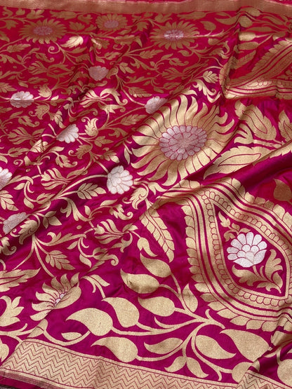 Rani Pink Banarasi Sona Rupa Pure Silk Saree