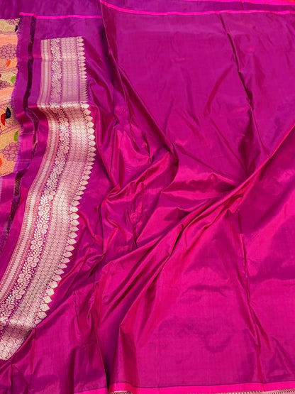Rani Pink Handwoven Pure Banarasi Rangkaat Silk Saree