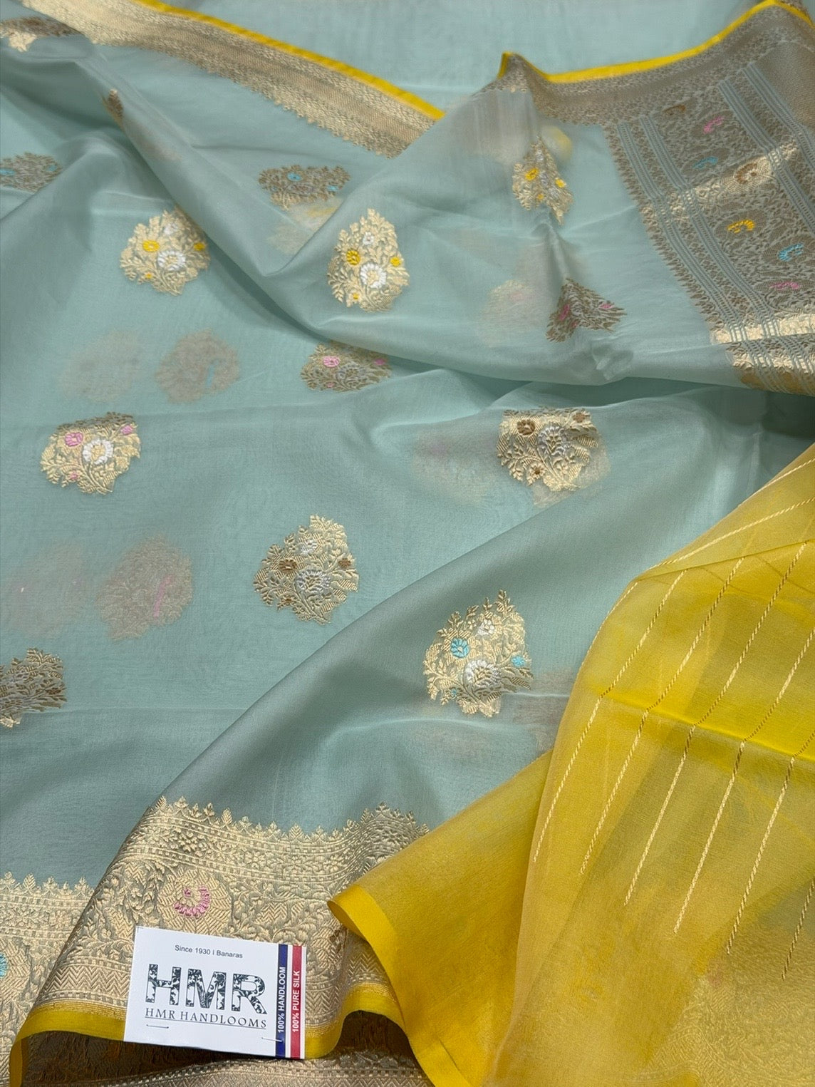 Ocean Blue Handwoven Pure Organza Silk Saree