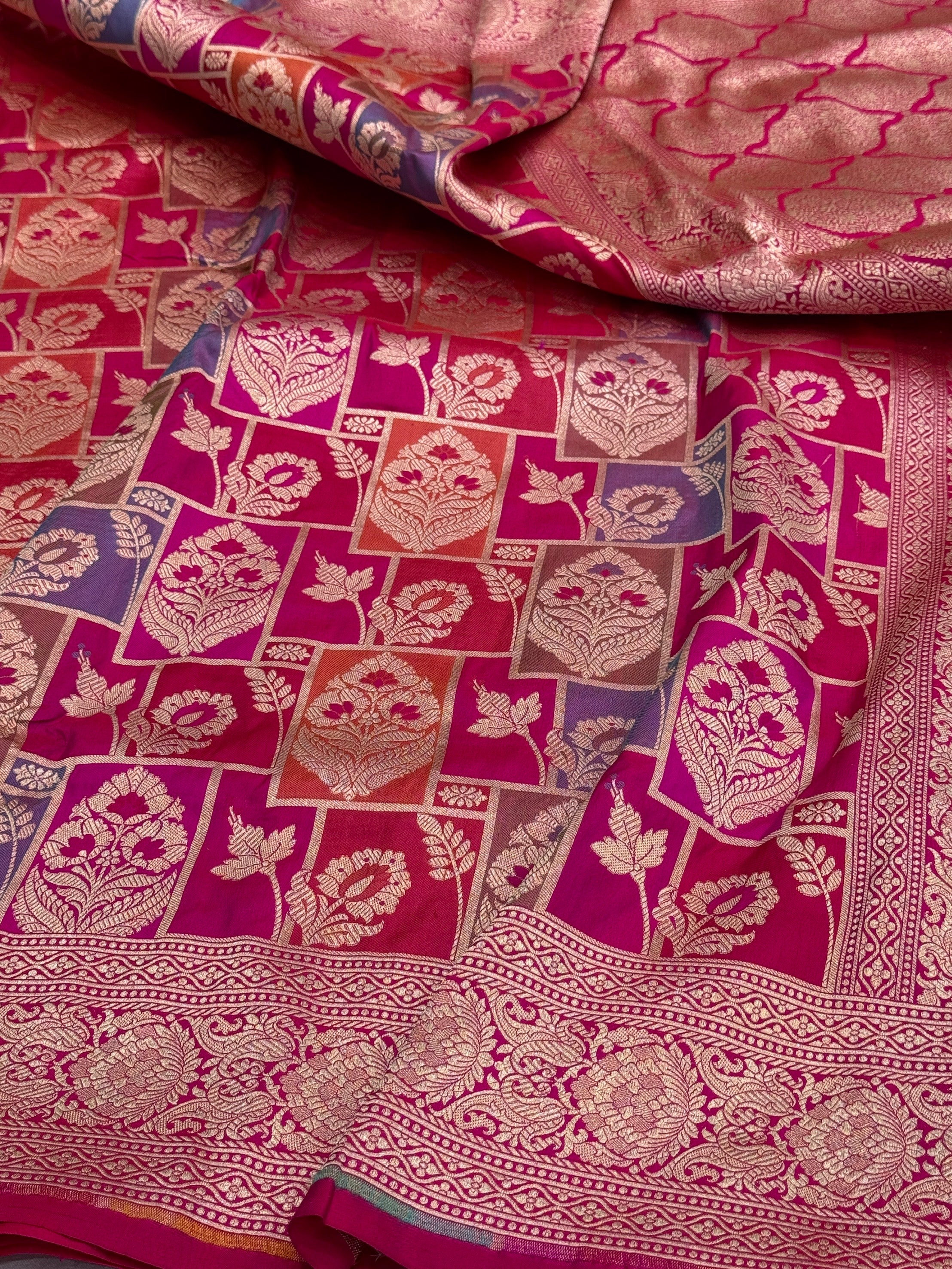 Multicolour Banarasi Pure Silk Saree – Cutwork Weave in 100% Pure Katan Silk