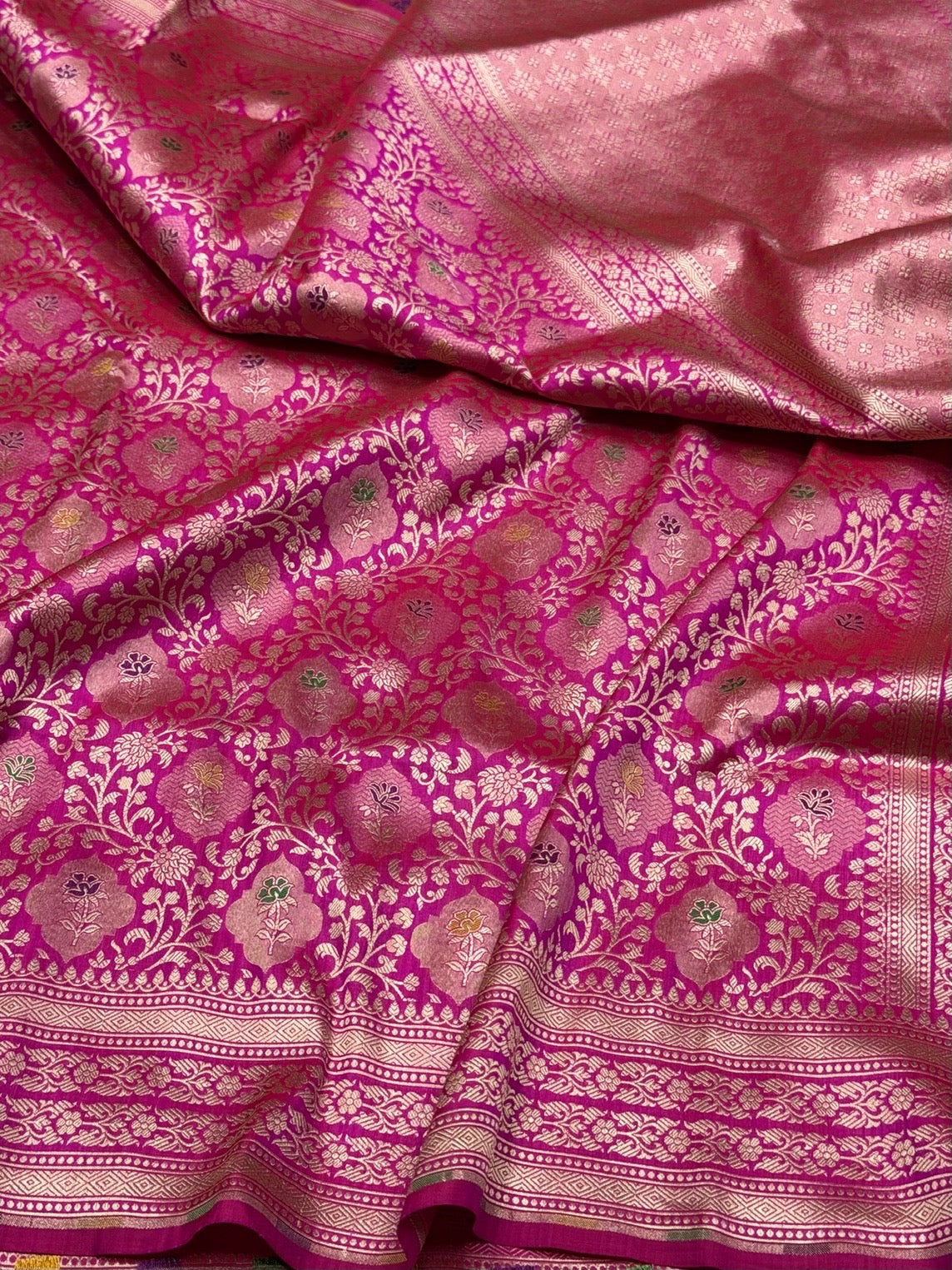 Rani Pink Banarasi Minakari Pure Katan Silk Brocade Saree