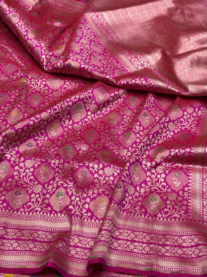 Rani Pink Banarasi Minakari Pure Katan Silk Brocade Saree