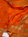 Orange Handwoven Pure Banarasi Mashru Satin Silk Saree