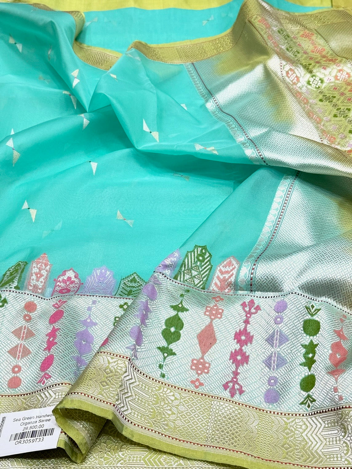 Sea Green Handwoven Pure Organza Silk Saree