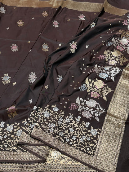 Coffee Handwoven Pure Banarasi Silk Saree