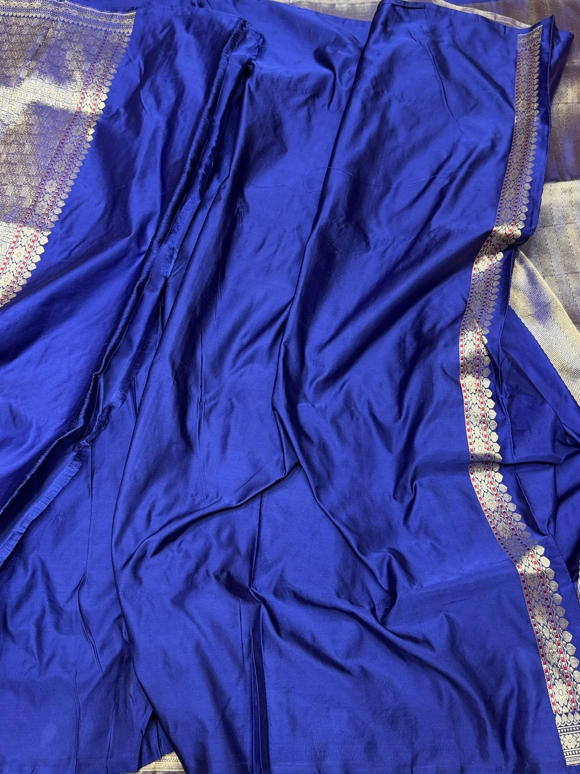 Royal Blue Handwoven Pure Banarasi Satin Silk Brocade Saree – Luxury Brocade Work