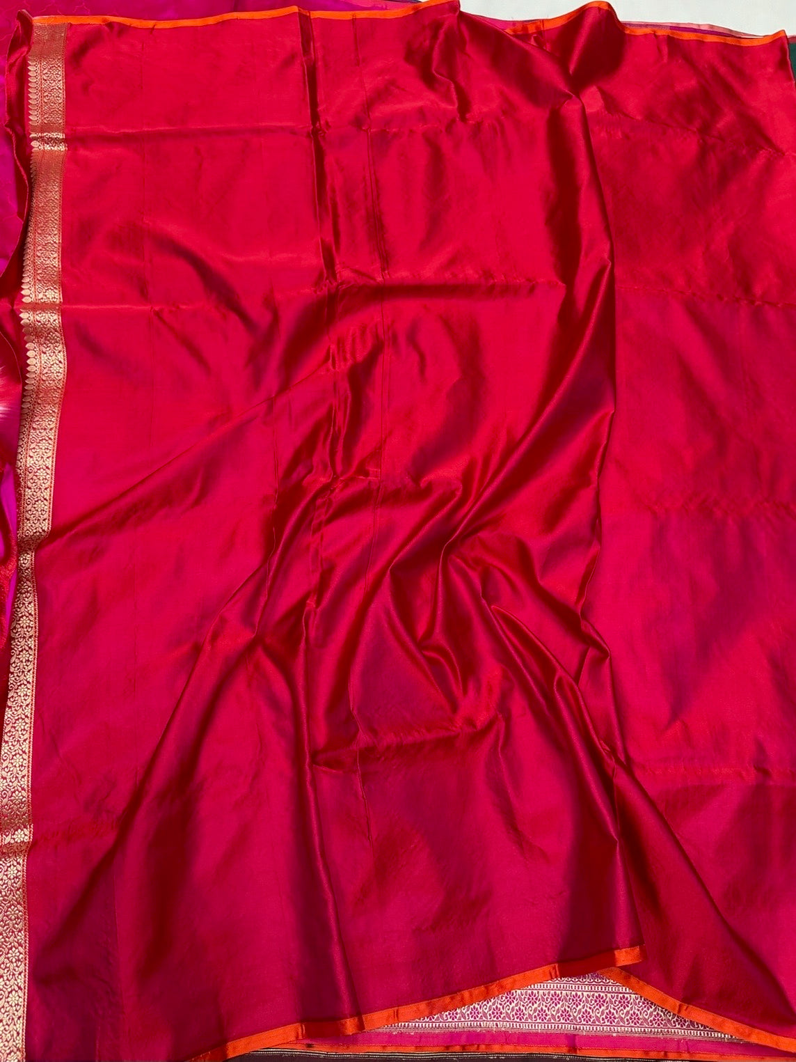 Red Handwoven Pure Banarasi Satin Tanchoi Silk Saree