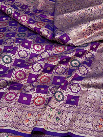Purple Minakari Banarasi Pure Katan Silk Saree