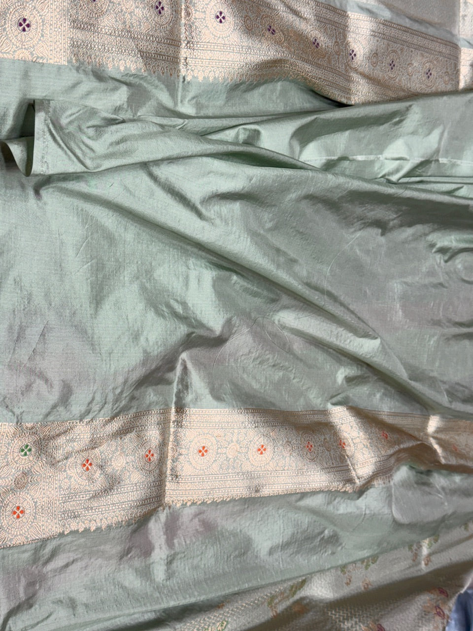 Powder Blue Banarasi Minakari Pure Silk Brocade Saree