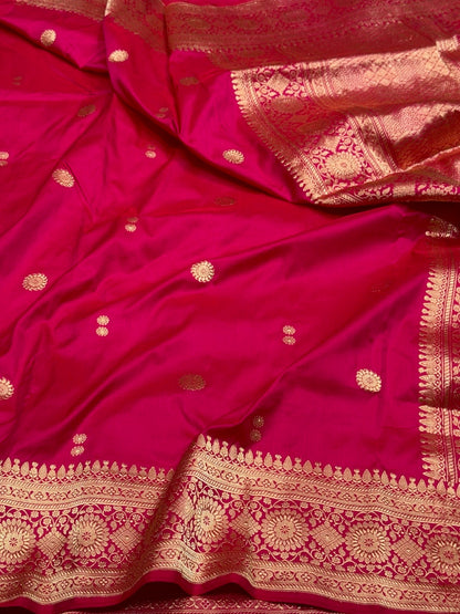 Rani Pink Vintage Handwoven Pure Banarasi Silk Saree