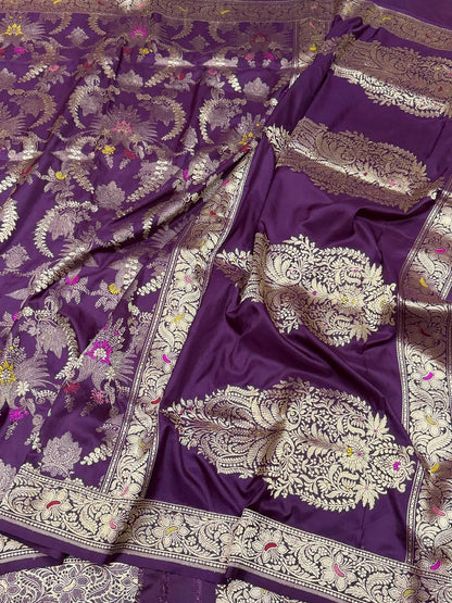 Magenta Handwoven Pure Banarasi Silk Saree – Kadwa Weave in 100% Katan Mulberry Silk