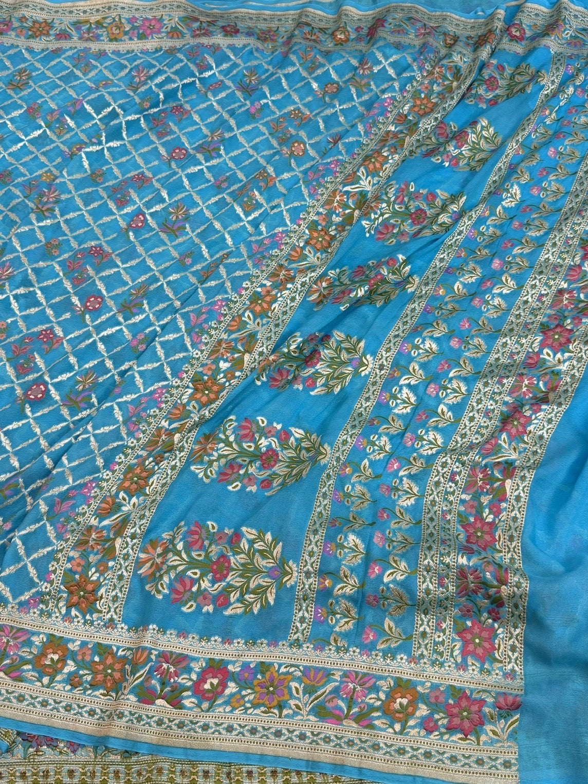 Sky Blue Pure Banarasi Chiffon Georgette Saree
