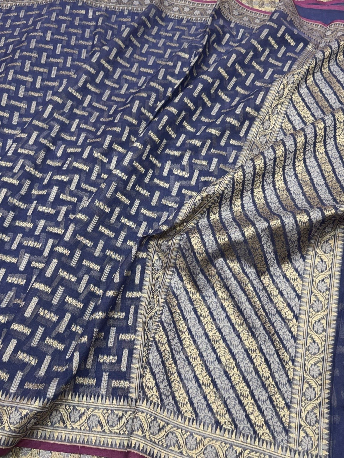 Bluish Grey Banarasi Pure Kora Cotton Saree