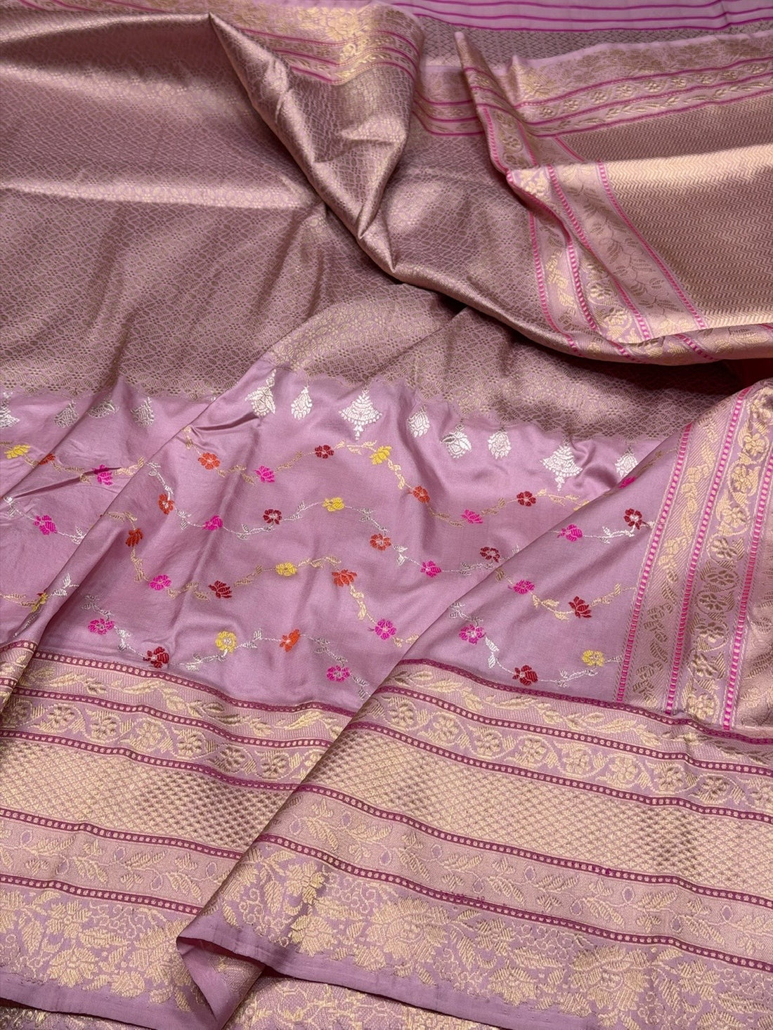Pastel Pink Handwoven Pure Banarasi Silk Kadwa Saree – 100% Pure Katan Mulberry Silk, Premium Brocade Weave
