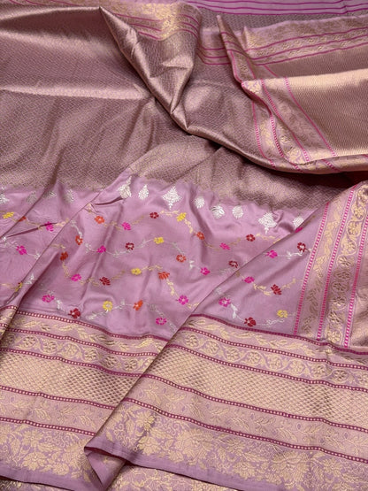 Pastel Pink Handwoven Pure Banarasi Silk Kadwa Saree – 100% Pure Katan Mulberry Silk, Premium Brocade Weave