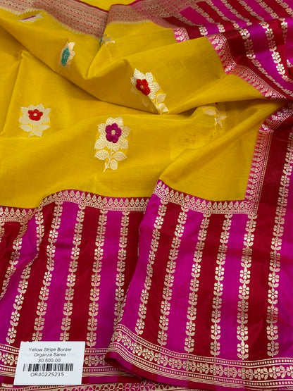 Yellow Handwoven Pure Organza Silk Saree