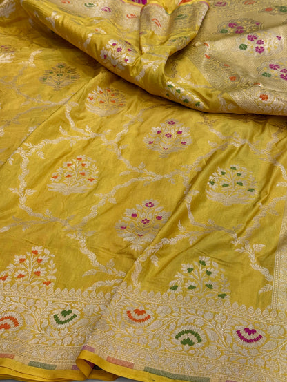 Yellow Banarasi Minakari Pure Silk Saree
