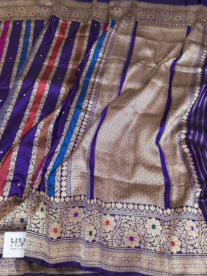 Purple Handwoven Pure Banarasi Rangkaat Silk Saree