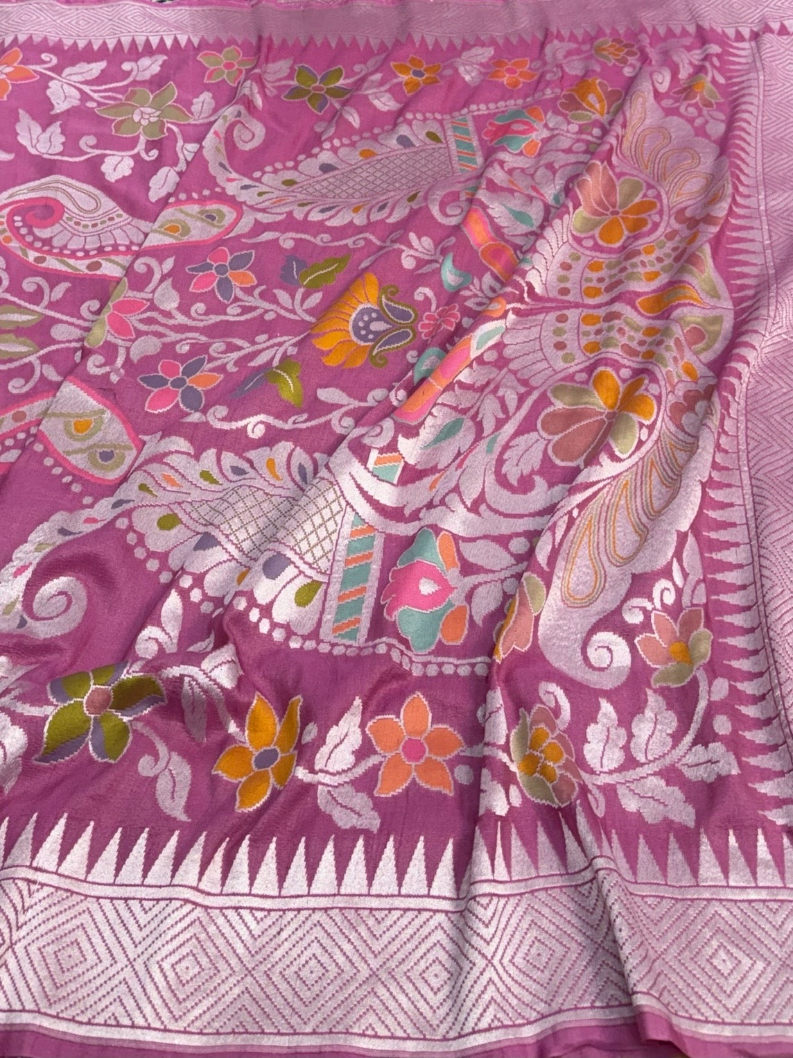 Gajiri Pink Banarasi Pure Tussar Georgette Saree