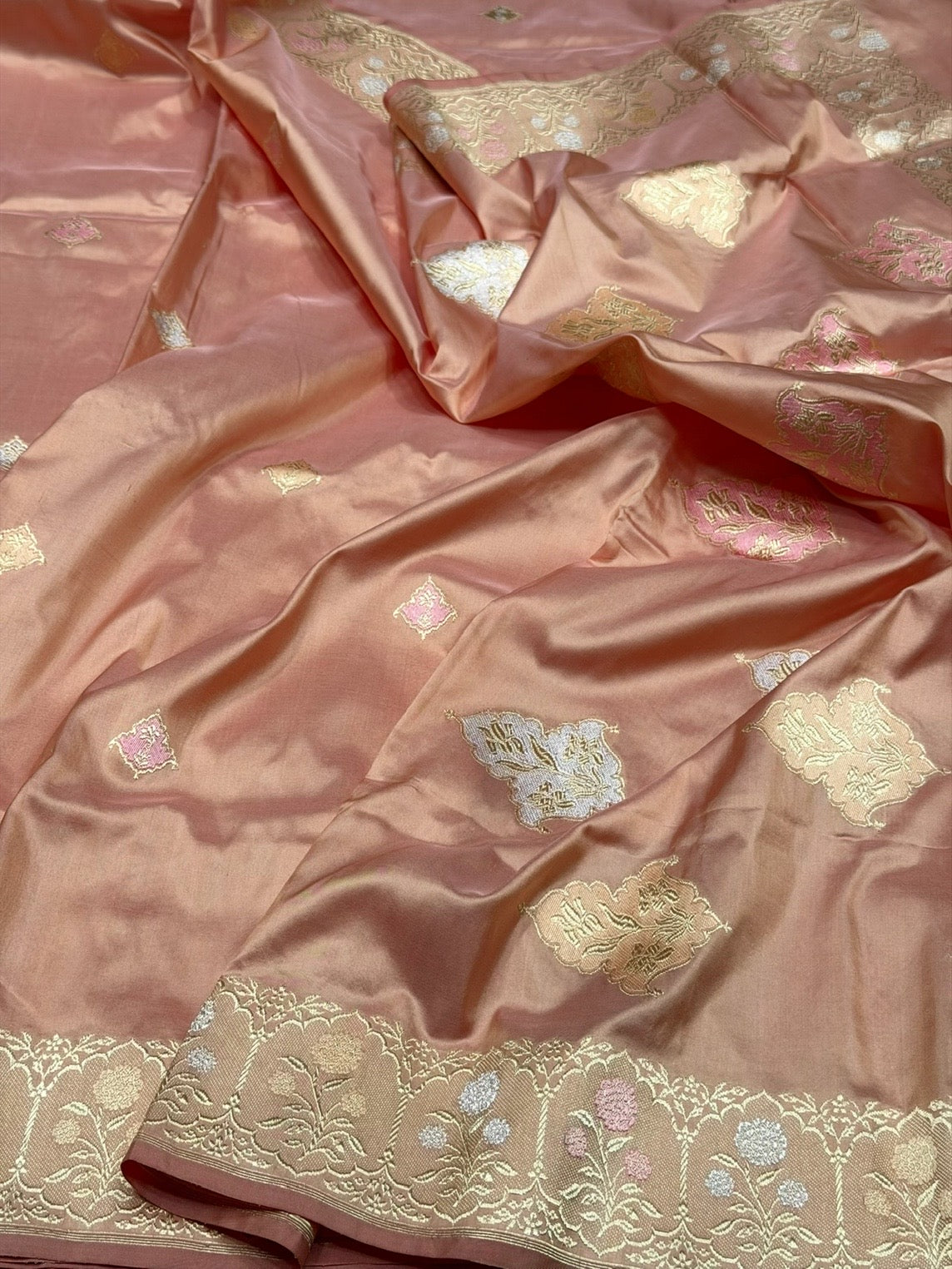 Peach Handwoven Pure Banarasi Silk Saree