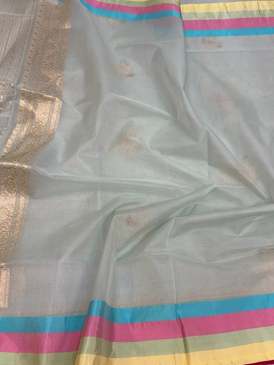 Ocean Blue Handwoven Pure Organza Silk Saree