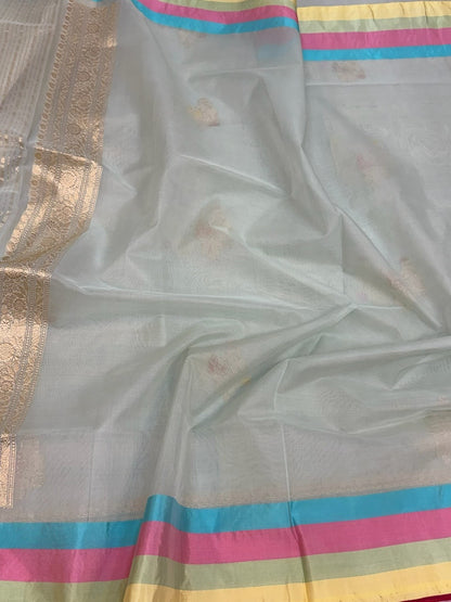 Ocean Blue Handwoven Pure Organza Silk Saree