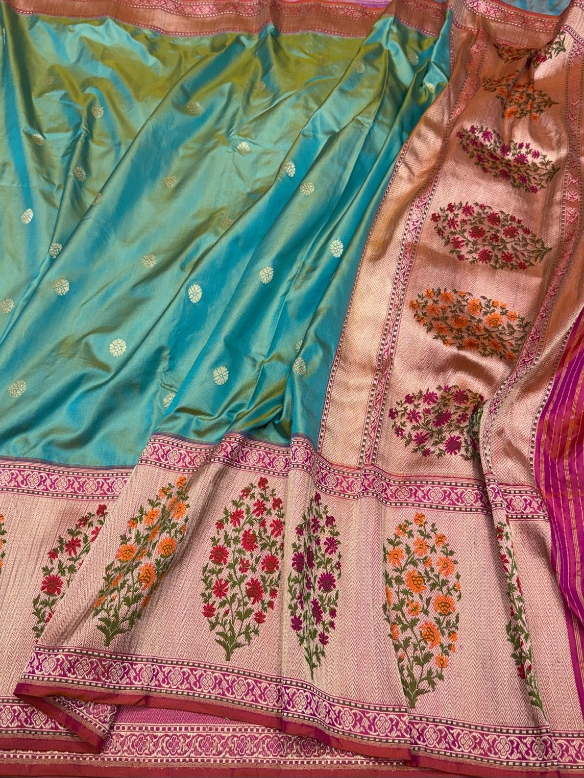 Sea Green Pure Banarasi Katan Silk Saree – Handwoven Kadwa Booti