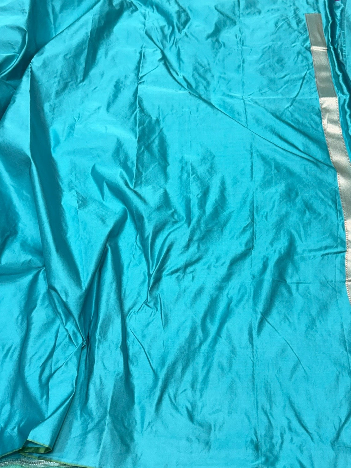 Sky Blue Handwoven Pure Banarasi Satin Silk Saree – Kadwa Weave, Pure Satin Silk