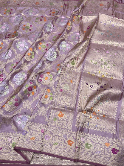 Lilac Handwoven Pure Banarasi Silk Saree – Luxury Kadwa Handloom Wedding &amp; Festive Saree