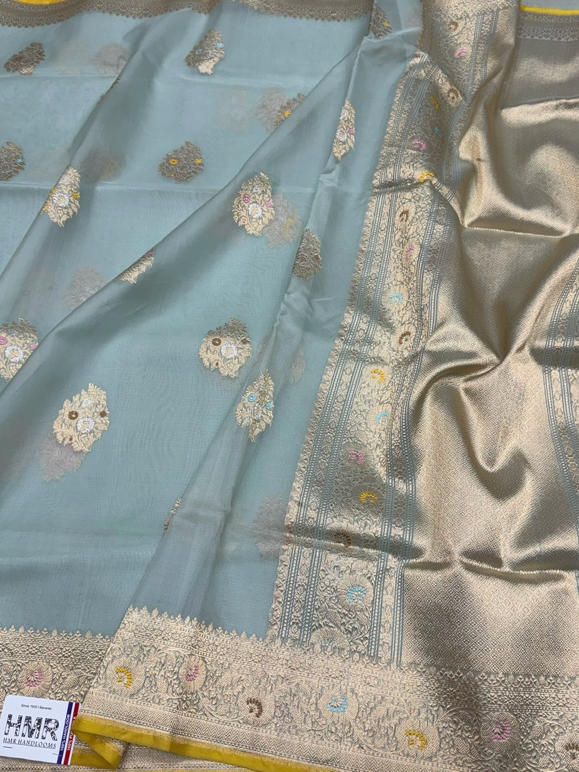 Ocean Blue Handwoven Pure Organza Silk Saree